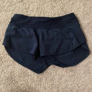 lululemon navy speed it up shorts size 2